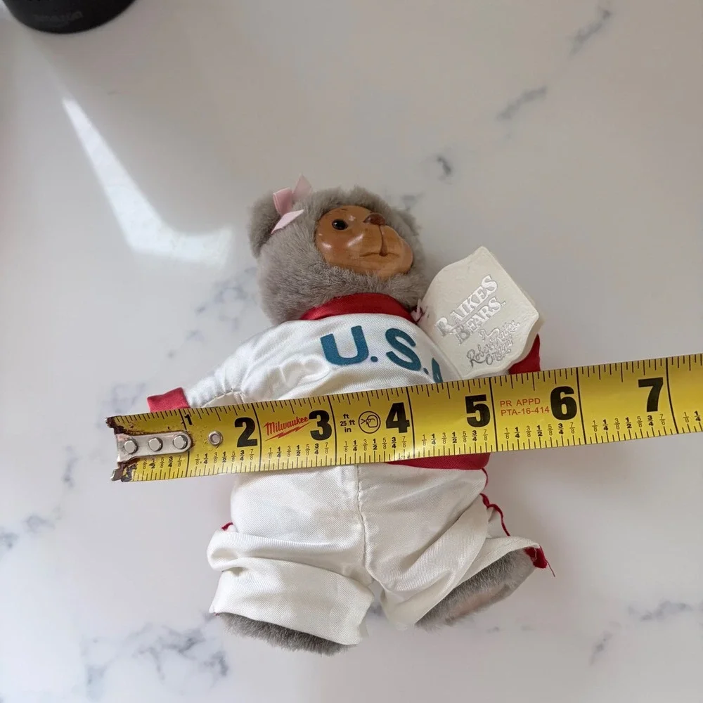 Robert Raikes Bears USA Olympic Wood Face Plush Nursery‎ Miniatures Grey 7in